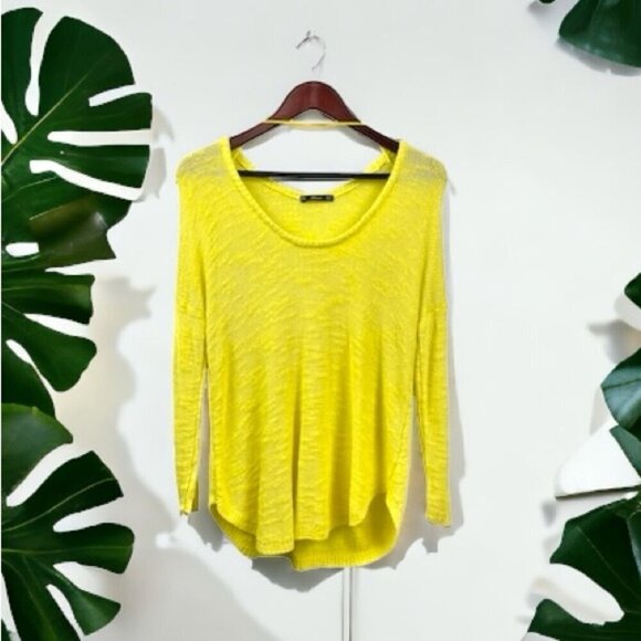 * Zara Bright Yellow Viscose Knit Slub Scoop Neck Sweater Size M - Picture 1 of 7
